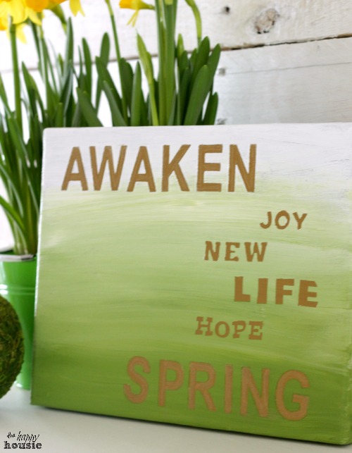 Gold and Green Ombre Spring Sign at the happy housie