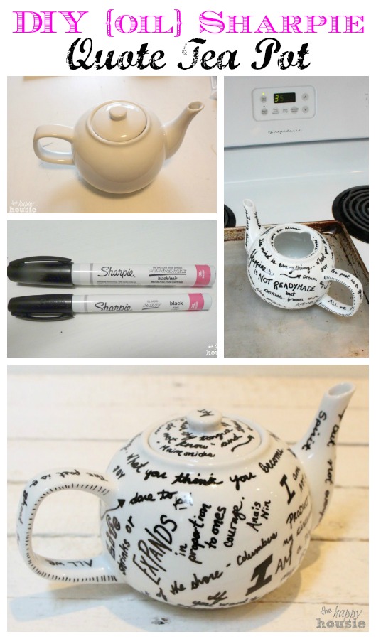 DIY Oil Sharpie Quote Tea Pot how to at The Happy Housie
