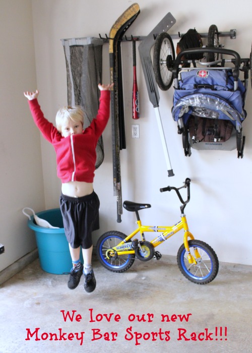 Organizing the Garage with a Monkey Bar Sports Rack at The Happy Housie