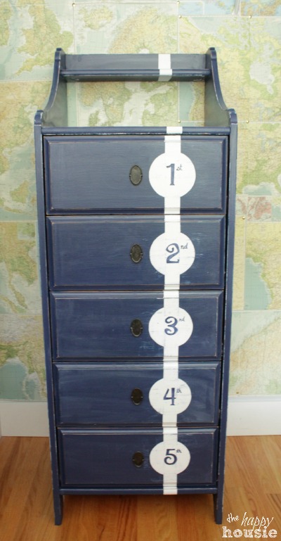 Chalk Paint Numbered Tall Dresser Nautical Boys Bedroom at The Happy Housie finished dresser 1