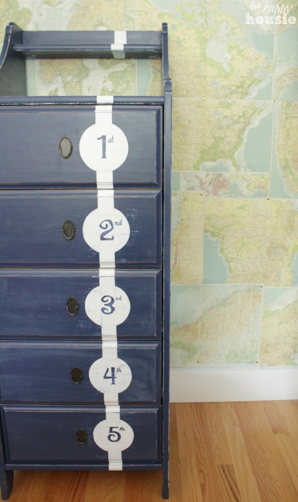 Chalk Paint Numbered Tall Dresser Nautical Boys Bedroom at The Happy Housie finished dresser 2