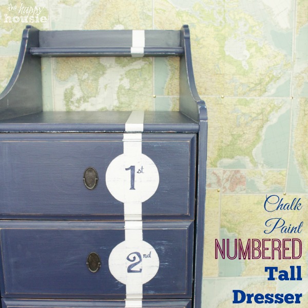 Chalk Paint Numbered Tall Dresser Nautical Boys Bedroom at The Happy Housie finished label