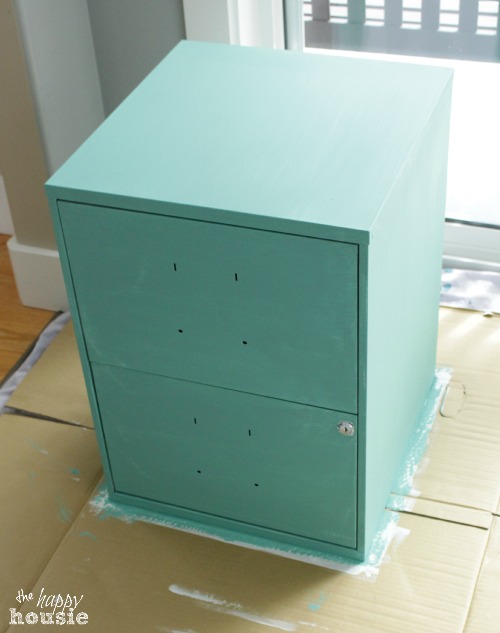 Chalk Painted Stenciled Filing Cabinet one coat of bliss by The Happy Housie