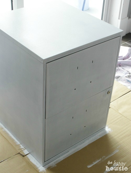 Chalk Painted Stenciled Filing Cabinet primed by The Happy Housie