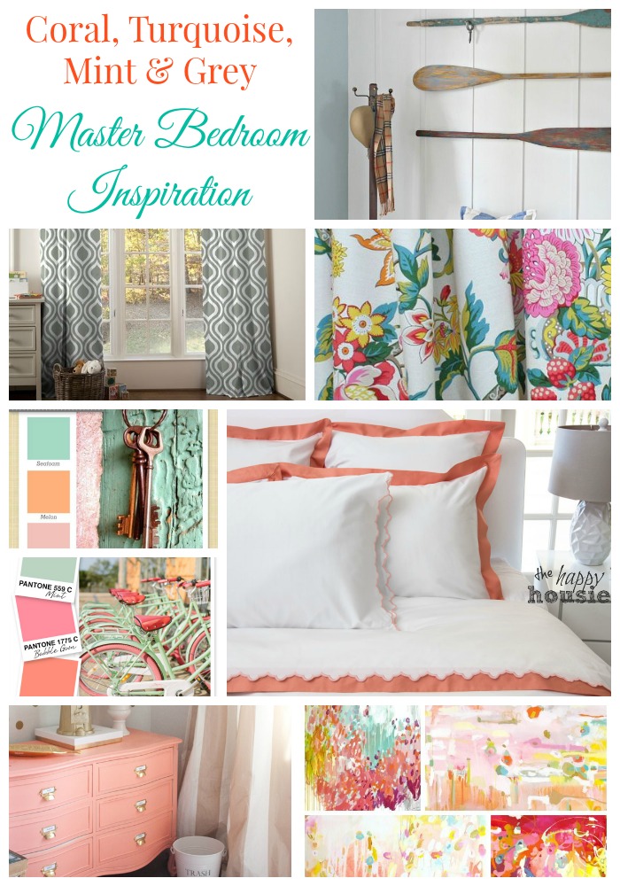 Coral Turqouise Mint and Grey Master Bedroom Inspiration