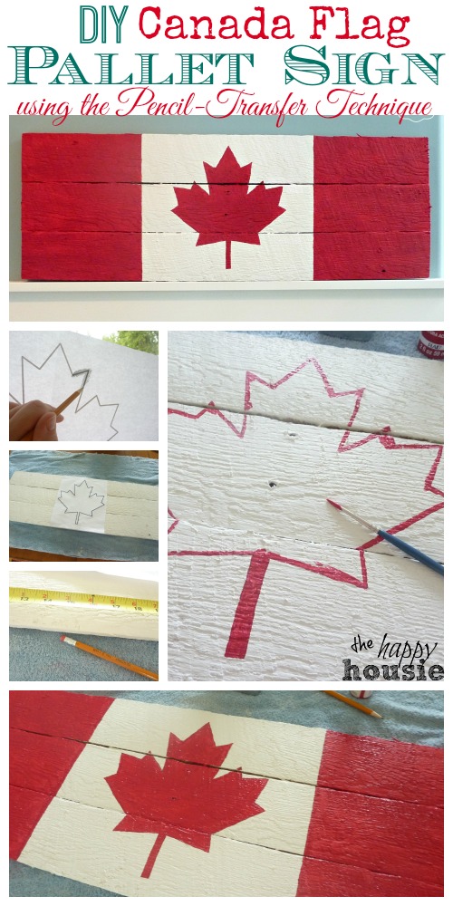 DIY Canada Flag Pallet Sign using the Pencil Transfer Technique Tutorial at The Happy Housie