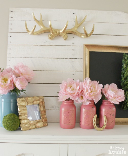 Pastel & Gold Spring Mantel with Balsam Hill Boxwood Wreath at The Happy Housie 7