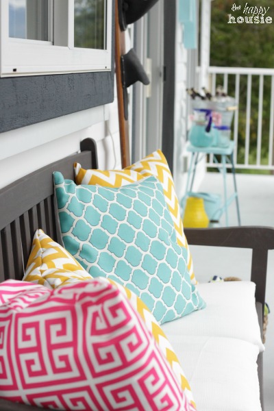 All Decked Out for Summer Our Summer Deck at The Happy Housie with envelope pillows
