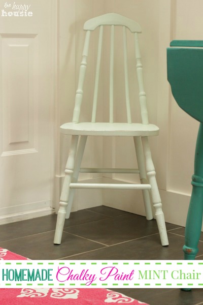 Homemade Chalky Paint Mint Chair by The Happy Housie for Just a Girl and Her Blog