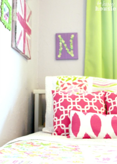 Little Turning Big Girl Bedroom Reveal at The Happy Housie bed pillows