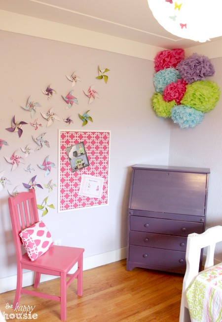 Little Turning Big Girls Bedroom Reveal at The Happy Housie desk wall