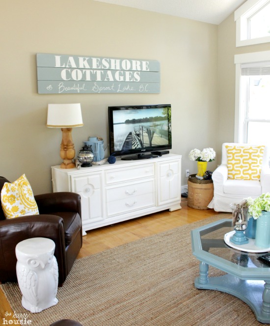 Beachy Style Summer Lake House Tour at The Happy Housie living room 12