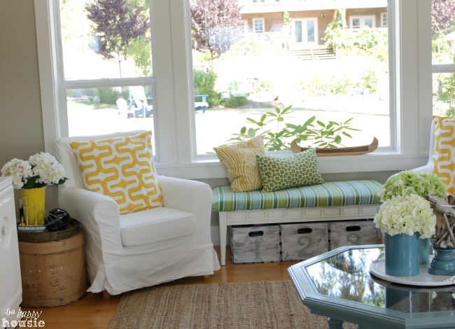 Beachy Style Summer Lake House Tour at The Happy Housie living room 6
