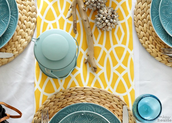 Waves & Sunshine Beachy Tablescape with Pfaltzgraff Dolce Turquoise by The Happy Housie above 3