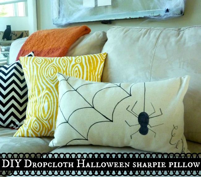 DIY Dropcloth Halloween Sharpie Pillow at The Happy Housie