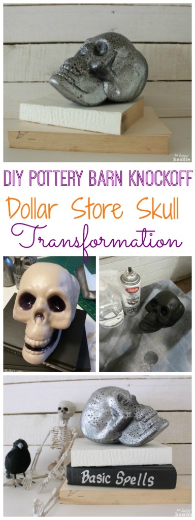 How to makeover a dollar store plastic skull - Pottery Barn Knockoff Halloween Decor at The Happy Housie