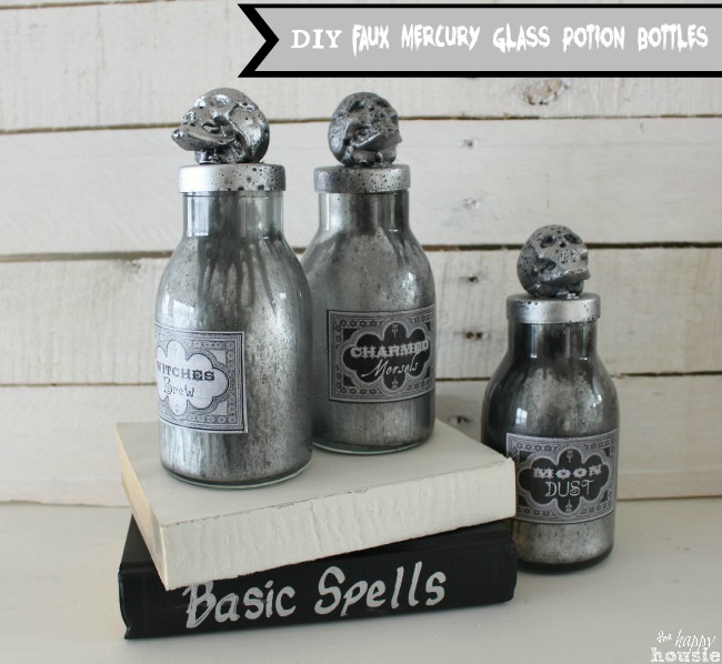 Make your own Faux Mercury Glass Potion Bottles how to tutorial at The Happy Housie