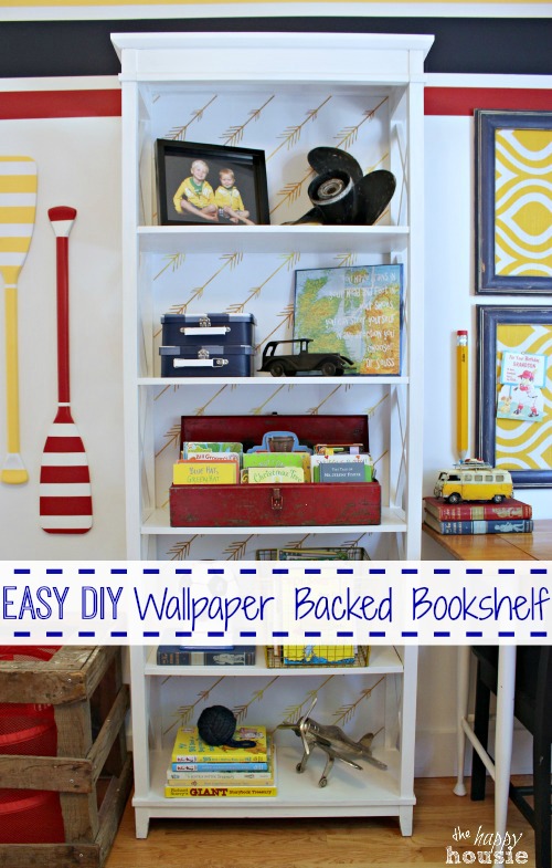 Easy Diy Wallpaper Backed Bookcase The Happy Housie