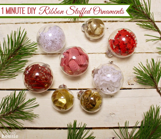 How to make simple and beautiful 1 Minute DIY Ribbon Stuffed Christmas Ornaments at The Happy Housie