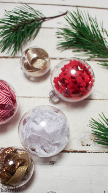 How to make these beautiful and simple One Minute DIY Ribbon Stuffed Christmas Ornaments at The Happy Housie-6