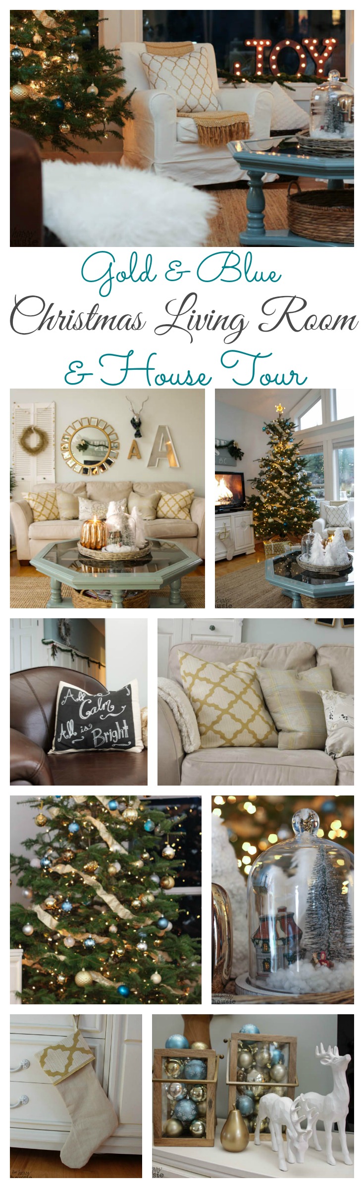 Gold & Blue Christmas Living Room and House Tour at The Happy Housie