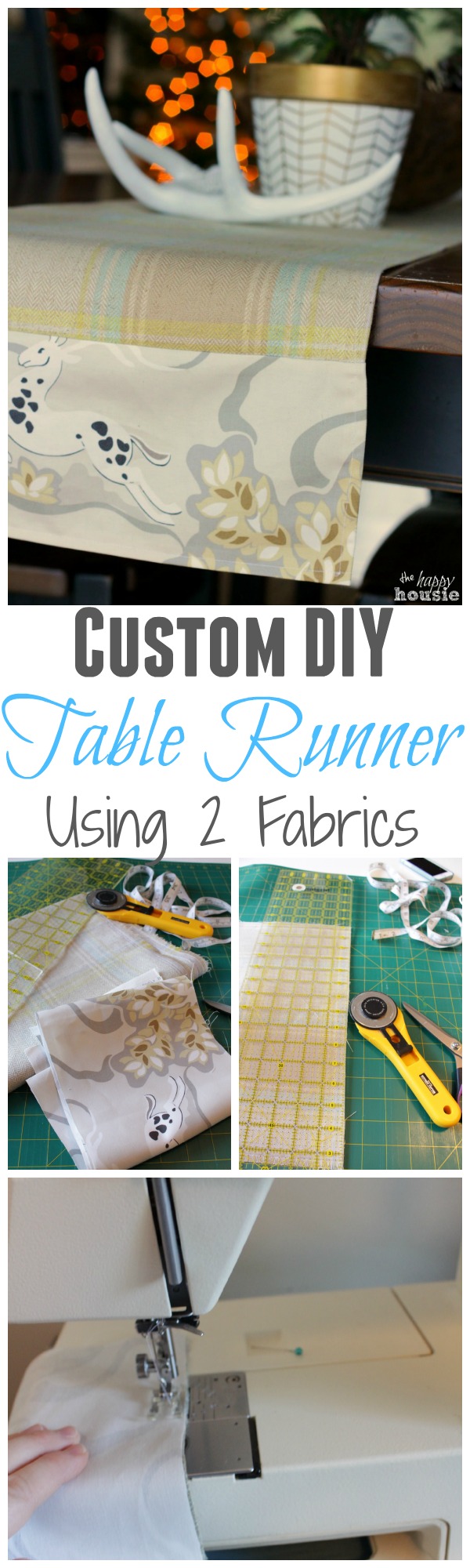 How to Make your own Custom DIY Table Runner using two fabrics perfect for your Christmas or Holiday table with full tutorial at The Happy Housie
