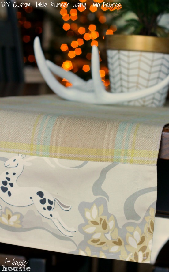 Make Your Own Custom Table Runner with Two Fabrics for your Holiday or Christmas Table easy sewing tutorial at The Happy Housie label
