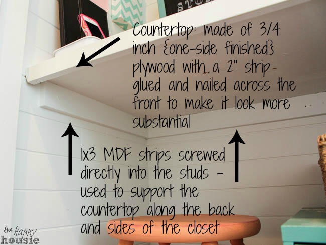 How to built a countertop surface in a closet at The Happy Housie