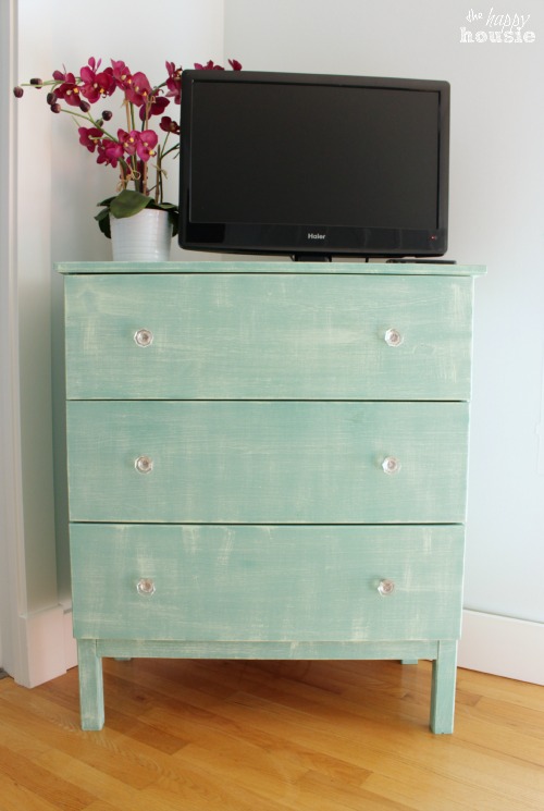 IKEA Tarva Dresser Hack with faux Linen Texture at The Happy Housie after