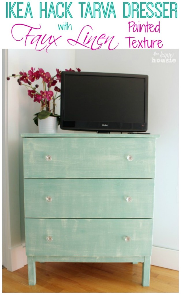 Ikea Hack Tarva Dresser with Faux Linen Painted Texture at The Happy Housie