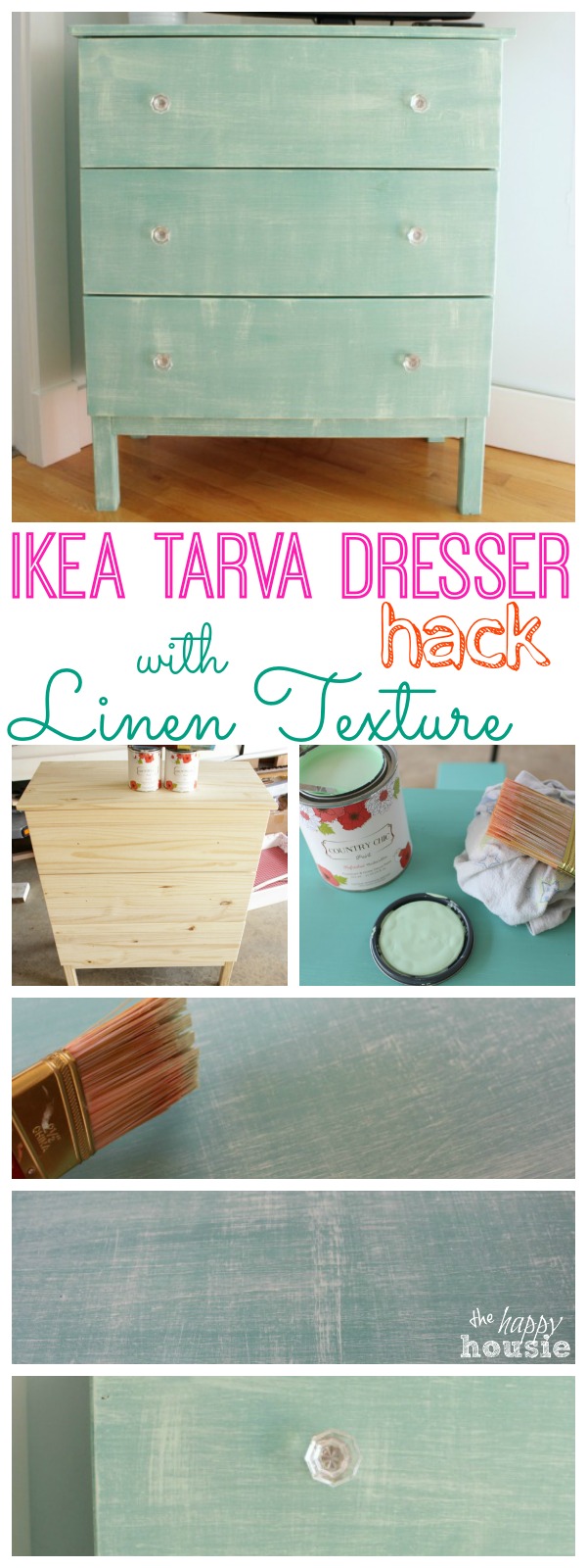 Ikea Tarva Dresser Hack with faux Linen Texture how to at The Happy Housie