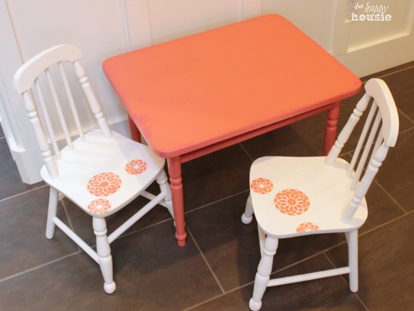Coral over Pink Chalky Paint Child's Table and Chair Set at The Happy Housie done 1
