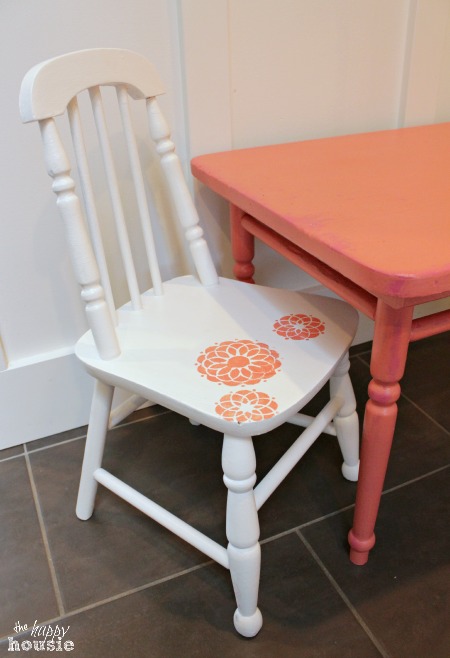 Coral over Pink Chalky Paint Child's Table and Chair Set at The Happy Housie done 2