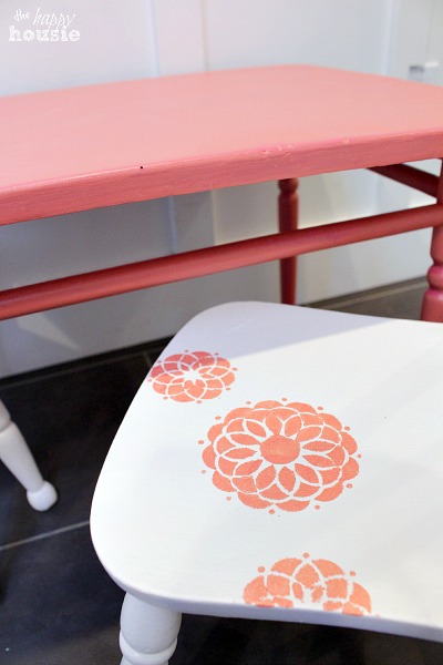 Coral over Pink Chalky Paint Child's Table and Chair Set at The Happy Housie done 4