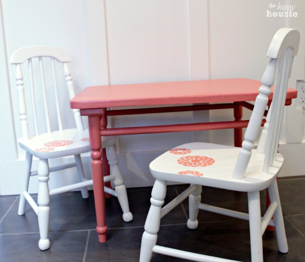 Coral over Pink Chalky Paint Child's Table and Chair Set at The Happy Housie done 5