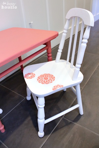 Coral over Pink Chalky Paint Child's Table and Chair Set at The Happy Housie done 6