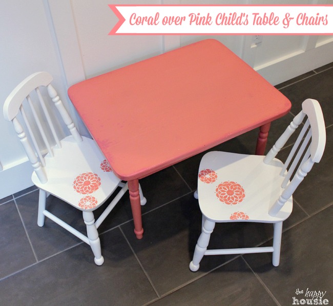 Coral over Pink Chalky Paint Child's Table and Chair Set at The Happy Housie lable