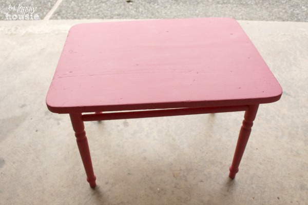 Coral over Pink Chalky Paint Child's Table and Chair Set at The Happy Housie pink base coat