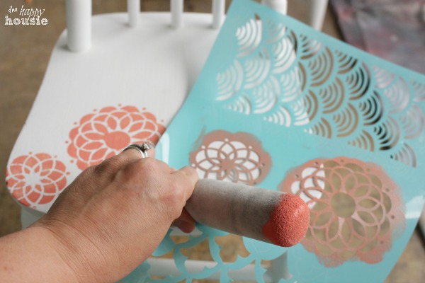 Coral over Pink Chalky Paint Child's Table and Chair Set at The Happy Housie stencil