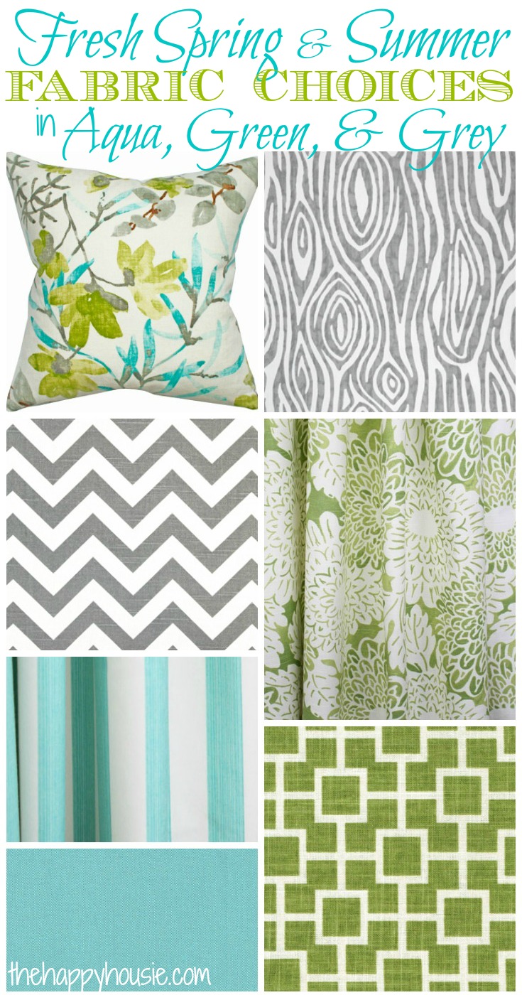 Fresh Spring and Summer Fabric Choices in Aqua, Green, and Grey at thehappyhousie.com