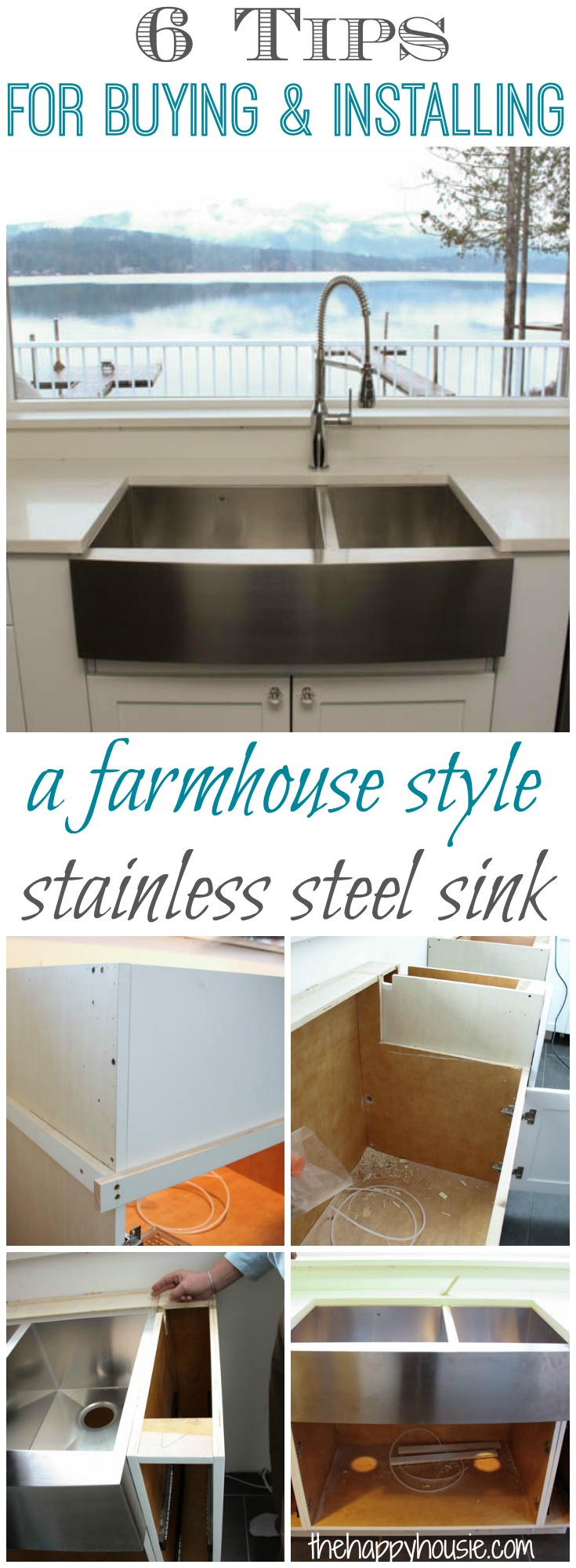 6 tips for buying and installing a farmhouse style stainless steel sink at thehappyhousie.com