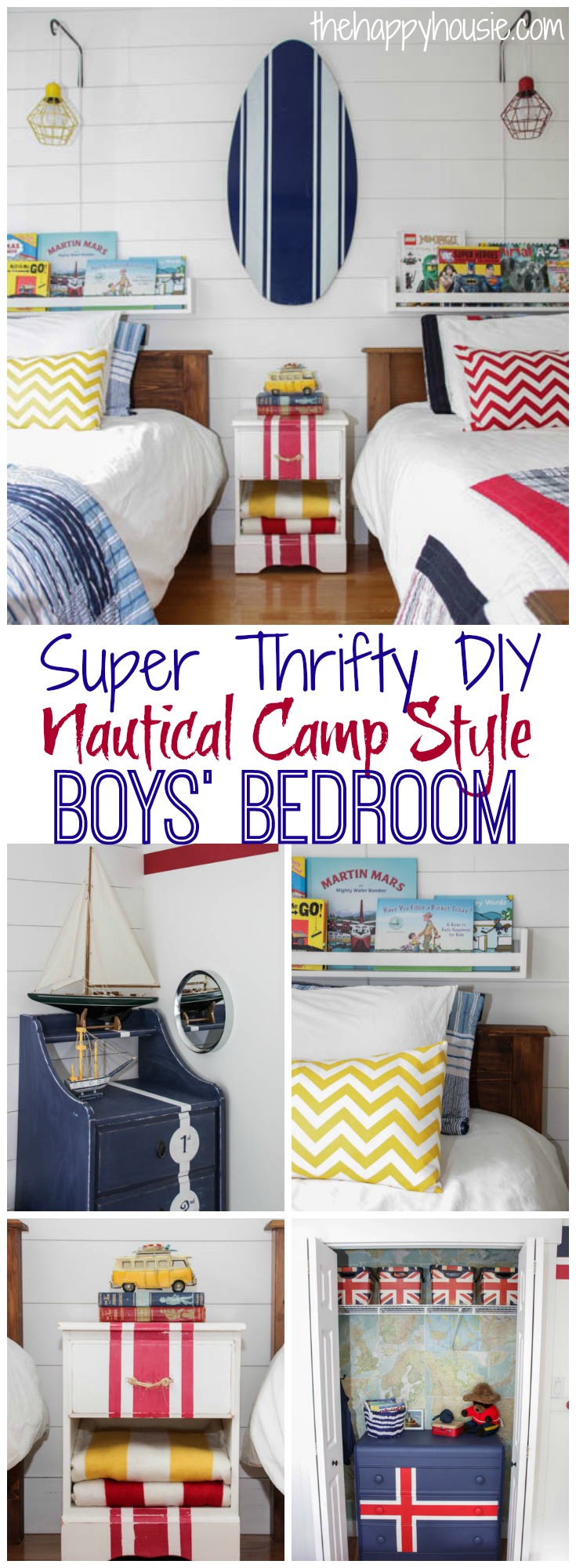 This adorable boys bedroom reveal is full of thrifty DIY ideas for creating a nautical camp style boys bedroom