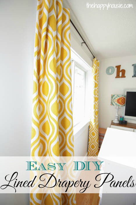 DIY Lined Drapes for Craft Room Makeover at thehappyhousie.com main