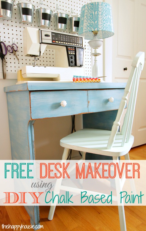 Free Desk Makeover using DIY Chalk Based Paint at thehappyhousie.com