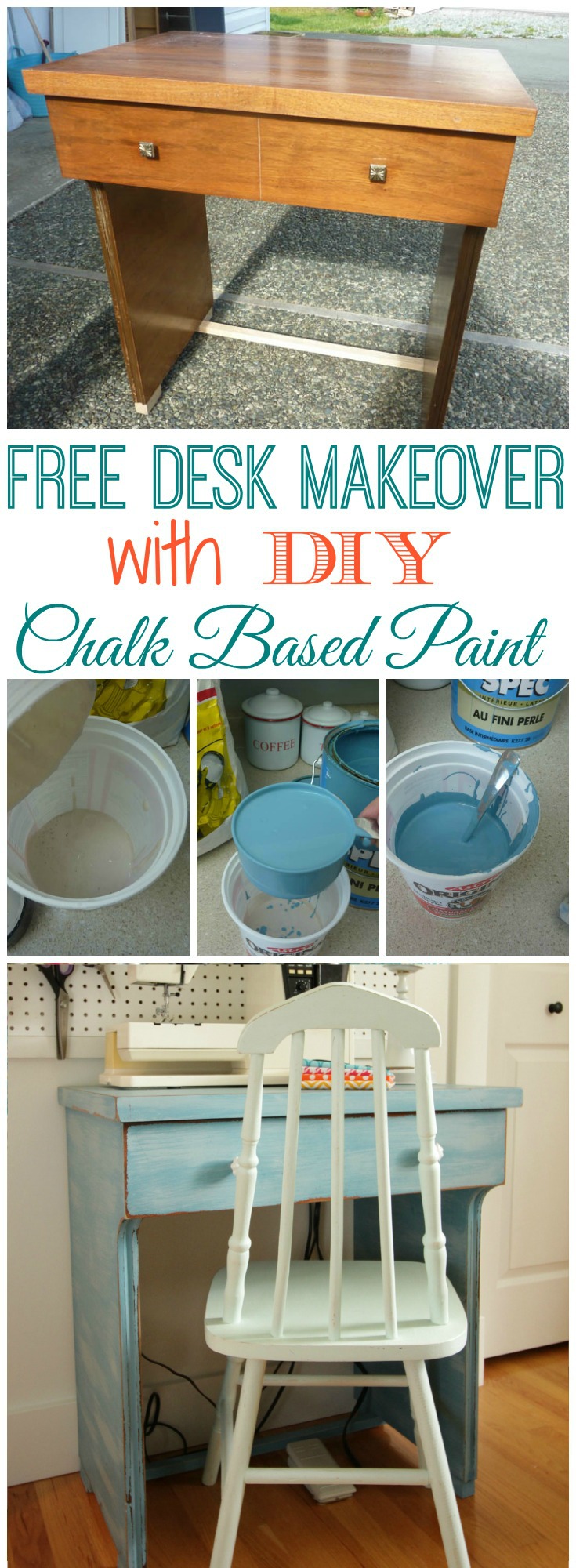 Free Desk Makeover with DIY Chalk Based Paint at thehappyhousie.com