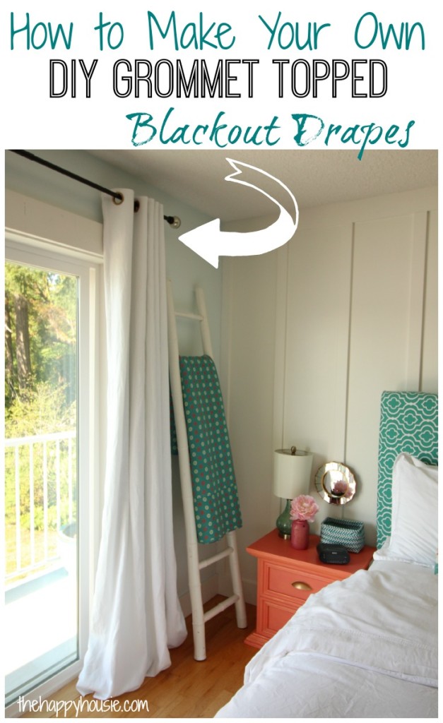 How to make your own DIY Grommet Topped Blackout Drapes at thehappyhousie.com