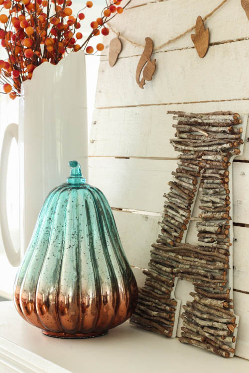 Turquoise & Coral Fall Mantel at thehappyhousie.com-3