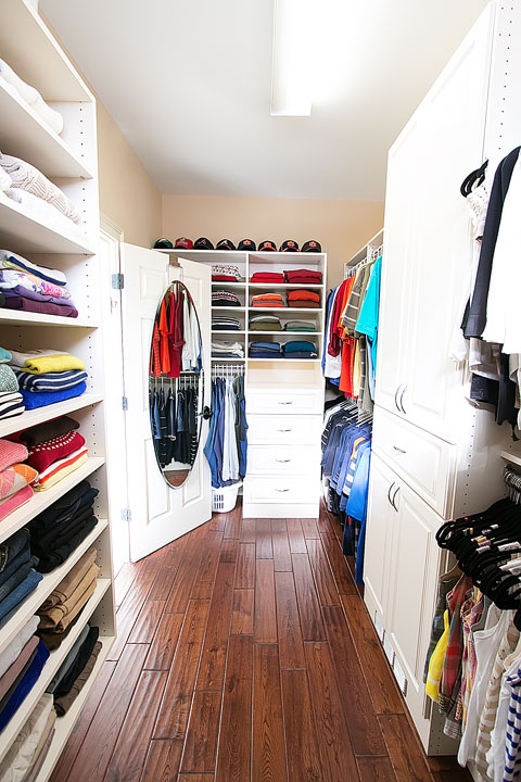 organized small walk in closet