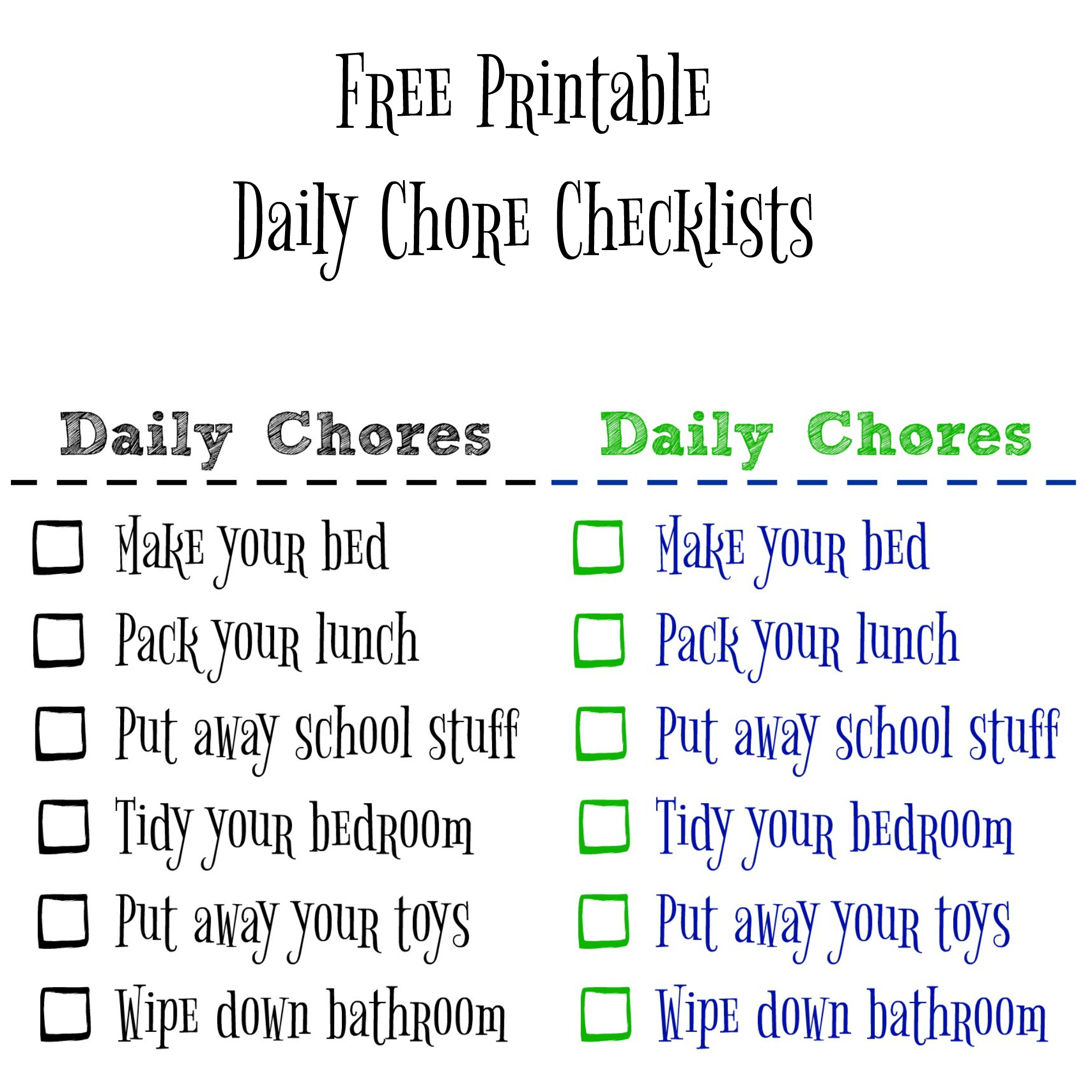 printable weekly chore calendar