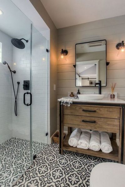 Cement Tile & Patterned Tile Floors in the Bathroom | The Happy Housie